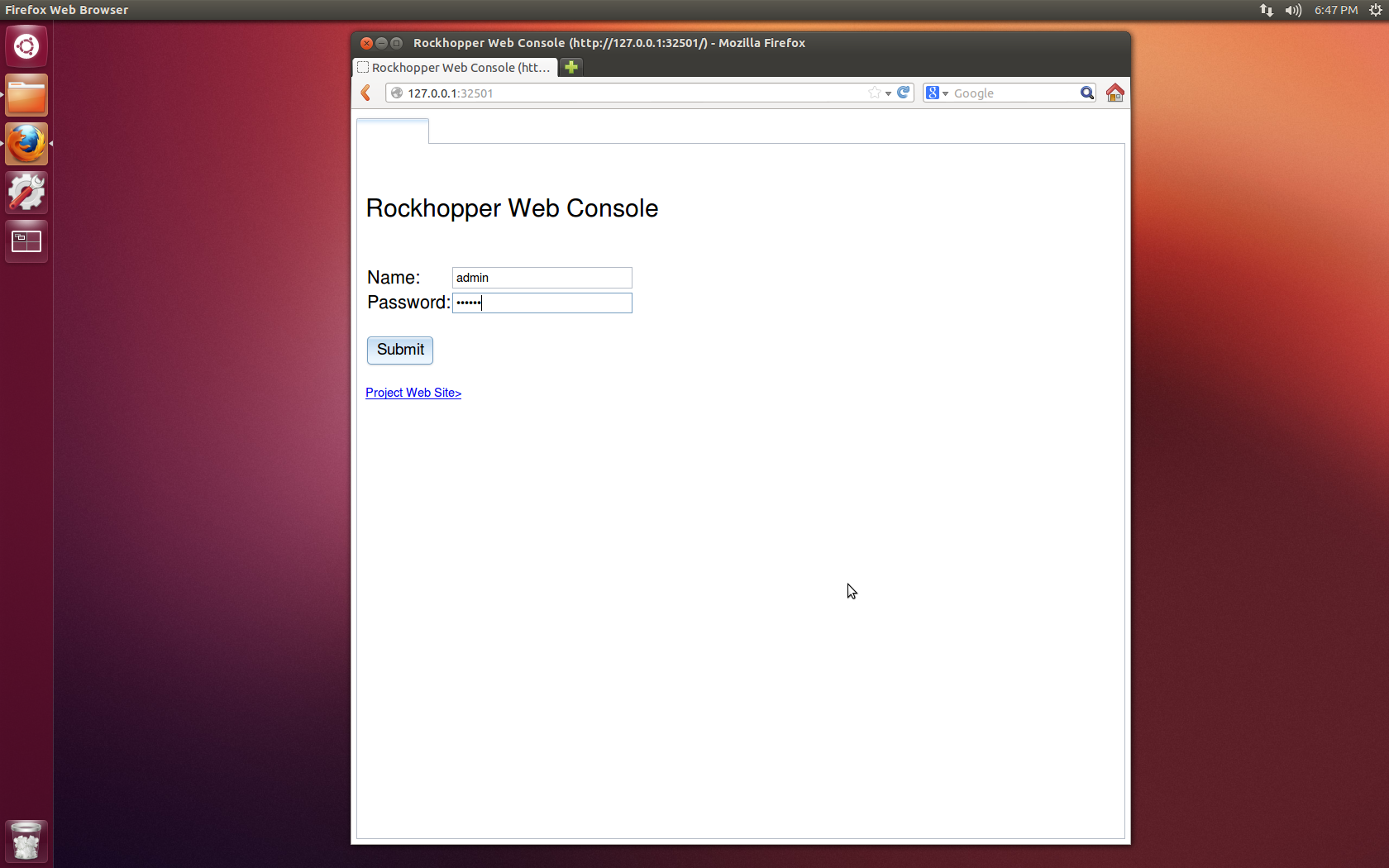 Web Console's Login Page